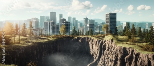 AI generator image of giant sinkhole that occurred as a natural disaster