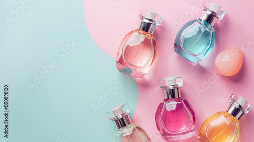 A bottle of perfume is shown with a background of flowers