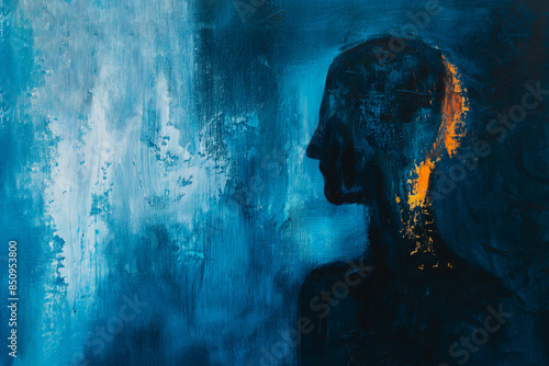 Feeling blue, depression and anxiety. Mental health abstract painting
