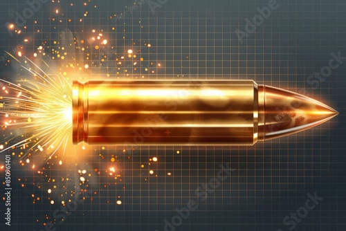 gleaming golden bullet bursts with sparks, symbolizing power and speed.