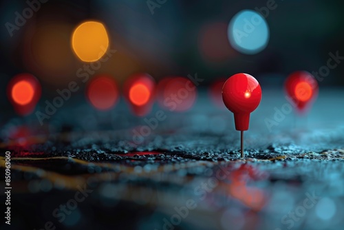 A cluster of red pins sits atop a road, providing a visual indicator for navigation or identification purposes