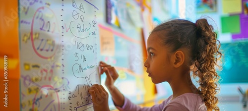 Young Student Practicing Math Equations on Whiteboard for Upcoming Test Preparation and Learning