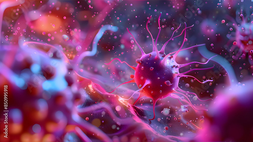 Visualizing Basophils Releasing Histamine and Mediators in Allergic Reactions Through D Rendering. Concept Medical Illustration, 3D Rendering, Allergic Reactions, Basophils, Histamine Release