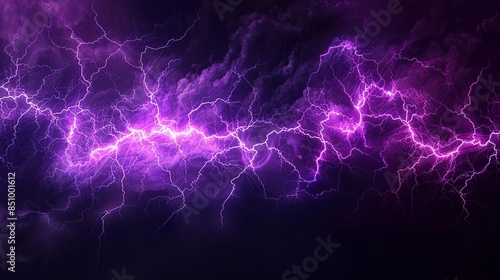 Abstract vector depicting purple lightning on a black background. The image illustrates blitz lightning, thunder light sparks, a storm flash, and a thunderstorm, symbolizing strength, energy charge