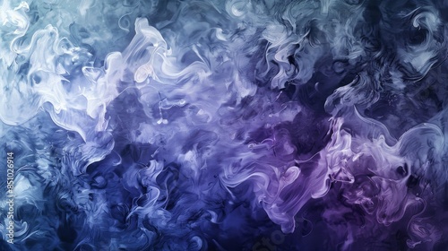 Abstract hand-drawn swirls of indigo and violet on muted grays and blues
