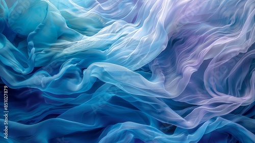 Layers of veils and waves in blue hues create tranquility