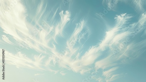Pale blue sky with wispy clouds light and serene