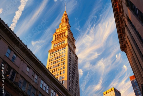 Terminal Tower. Iconic City Skyscraper in Downtown Cleveland, Ohio
