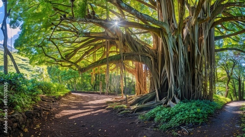 Large Banyan tree in Maui, HI along the Pipiwai trail near the road to Hana