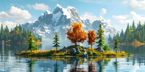 mountain lake landscape with trees