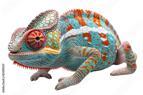 Blue chameleon isolated on white background, transparent background