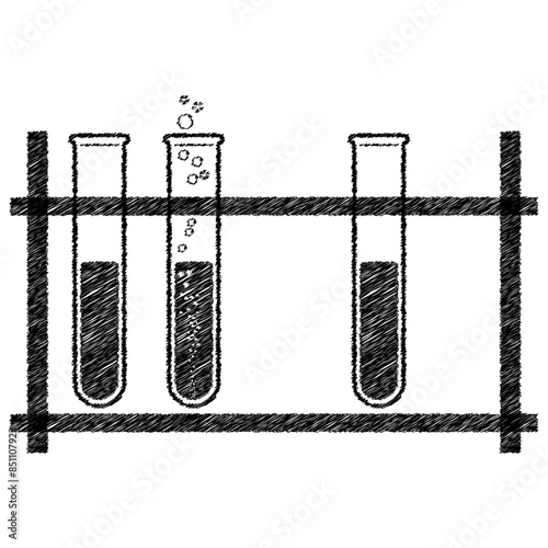 A test tubes on a stand. Vector drawing. Hatching pattern of test tubes on a stand. A concept for icons of a medical laboratory, analyses, and chemical experiments.