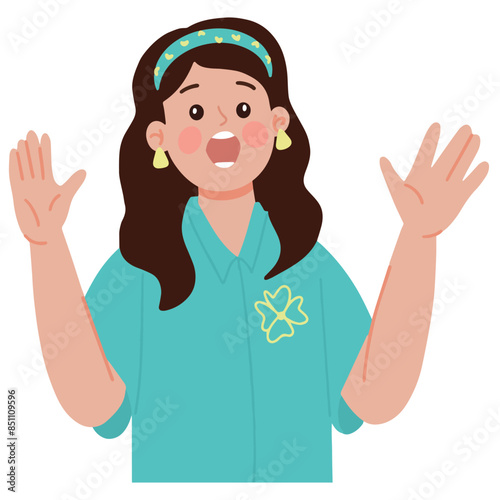 Vector young woman amazed shock surprise expression cartoon illustration