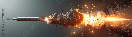 Dynamic image of a high-speed missile in motion with powerful explosion, capturing the intensity and energy of the moment.