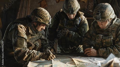 Soldiers Analyzing Maps and Intel