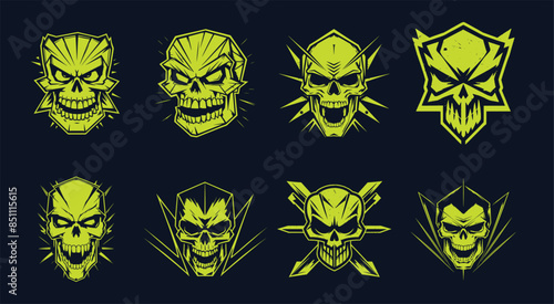 Collection of striking logos illustration featuring a fierce skull design