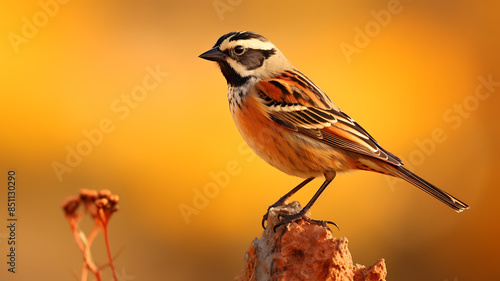Bunting (Emberiza citrinella) perched on a rock