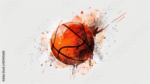 Abstract basketball ball artwork with colorful paint splashes on white background for sports and art theme