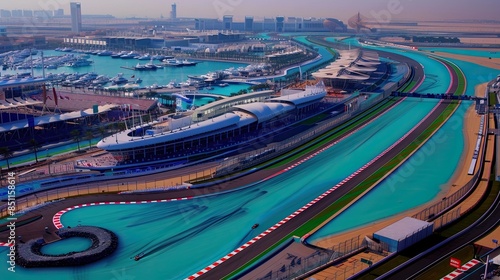 The Yas Marina Circuit in Abu Dhabi, United Arab Emirates, Formula One racing circuit map is shown, providing visitors and racing lovers with particular track layout information
