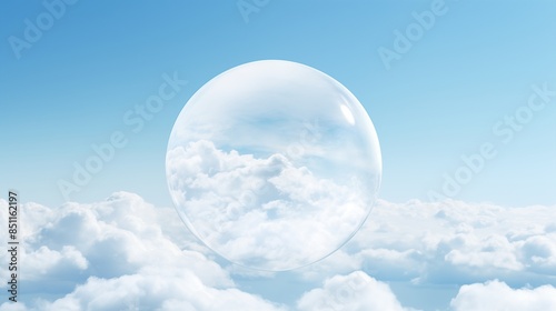 Floating Bubble in a Serene, Cloudy Sky with Ethereal Atmosphere