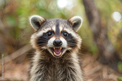 Charming portrait of a cute and expressive raccoon, capturing the animal's playful and mischievous nature