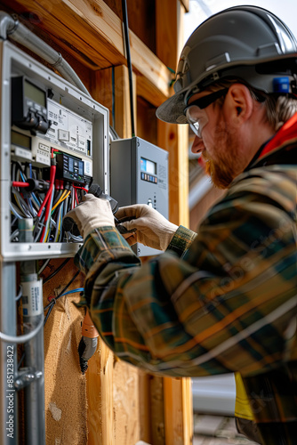 Skilled electrician installing a watt-hour meter in a residential setting, ensuring accurate measurement of electricity consumption