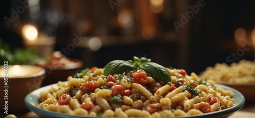 Dish of traditional Italian pasta and beans.