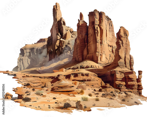 Desert canyon carved by millennia of erosion on a transparent Background