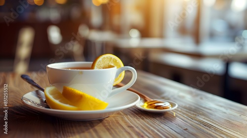 A cup of hot tea with lemon