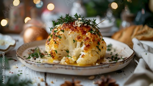 Baked cauliflower on a plate decorated picture
