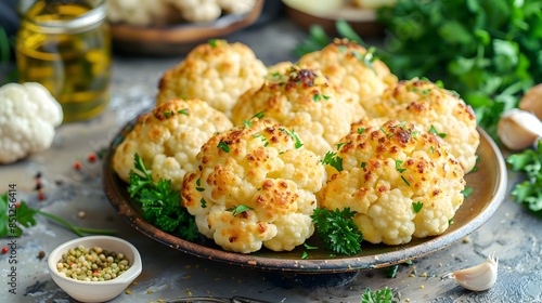 Baked cauliflower on a plate decorated image
