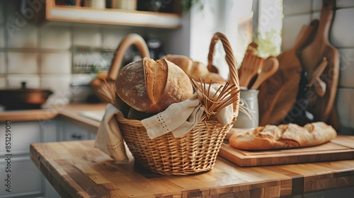 Fresh bread in a basket sitting img