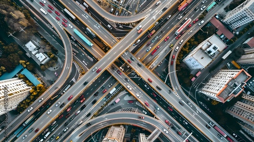 Highway interchange bustling with various vehicles img