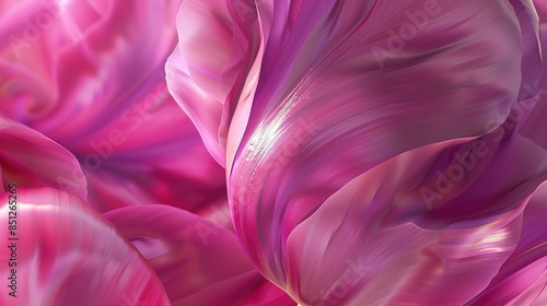 Twisted tulip, close-up, vibrant pink petals with metallic sheen, gentle light, high detail, abstract fantasy background. 