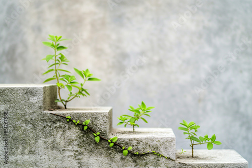 plant growing on concrete wall