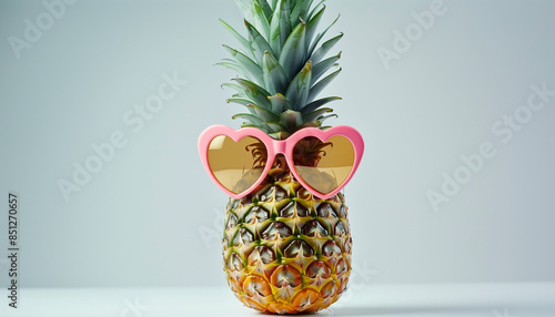 pineapple with heart sunglass copy space background