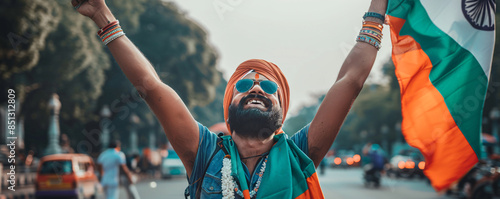 Young indian man celebrating india's independence day, republic day or other national holiday