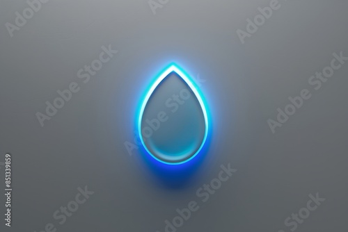 Electric Blue Glowing Droplet in 3D Render on Gray Background.