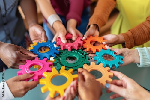 Diverse characters gather around a color wall, symbolizing inclusivity and unity in business and finance, teamwork and collaboration. Perfect for illustrating diversity and collaboration concepts.