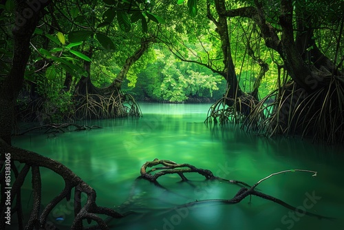 Mangrove Swamp: Siam Mangrove Trees in Tropical Forest of Tha Pom Krabi, Thailand