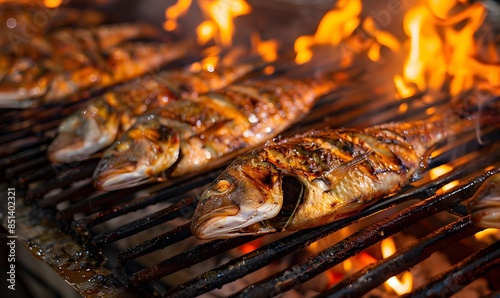 A grill with fish cooking on it , Generative AI