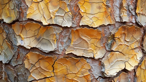 Larch Bark Cracks, Generate the narrow, flaky plates of larch tree bark with visible cracks, layers of orange, brown, and blue