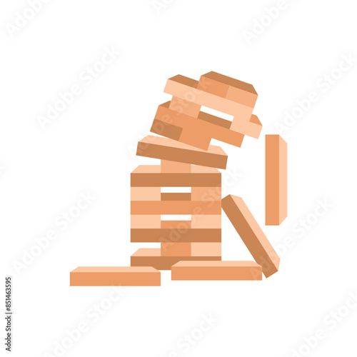 Tower games for kids icon in flat style. Wooden block puzzle vector illustration on isolated background. Balance game sign business concept.
