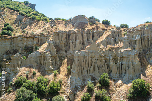 Scenic views of Kuladokya, which are natural formations were formed by the effects of rainwater, temperature changes, wind, and erosion in Kula, Manisa 