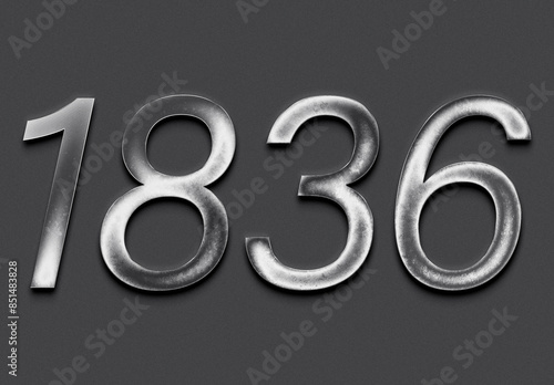 Chrome metal 3D number design of 1836 on grey background.