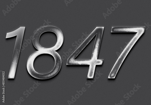 Chrome metal 3D number design of 1847 on grey background.