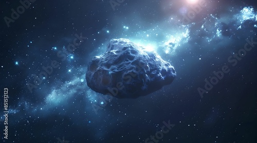 Solitary asteroid drifting through space dark backdrop