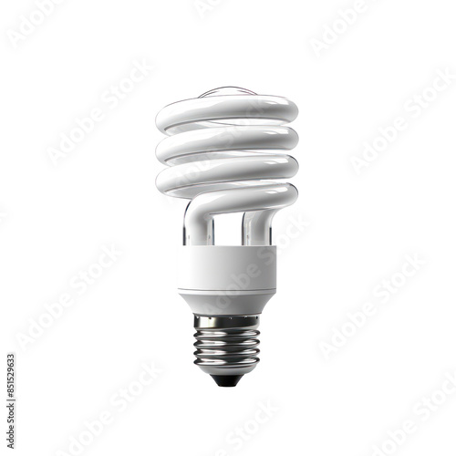 Fluorescent Energy Saving Light Bulb with Spiral Design on Isolated Background.