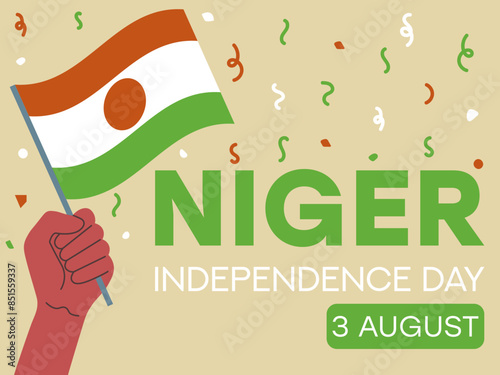 niger independence day 3 August, niger flag in hand. Greeting card, poster, banner template