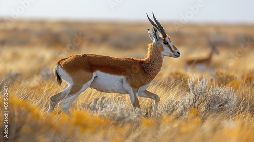 A Pronghorn Antelope Walking Through Golden Grass